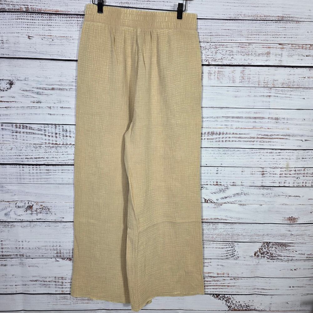 Zenana Wide-Leg Cotton Gauze Pants in Beige Women's size Large NEW - Picture 2 of 7